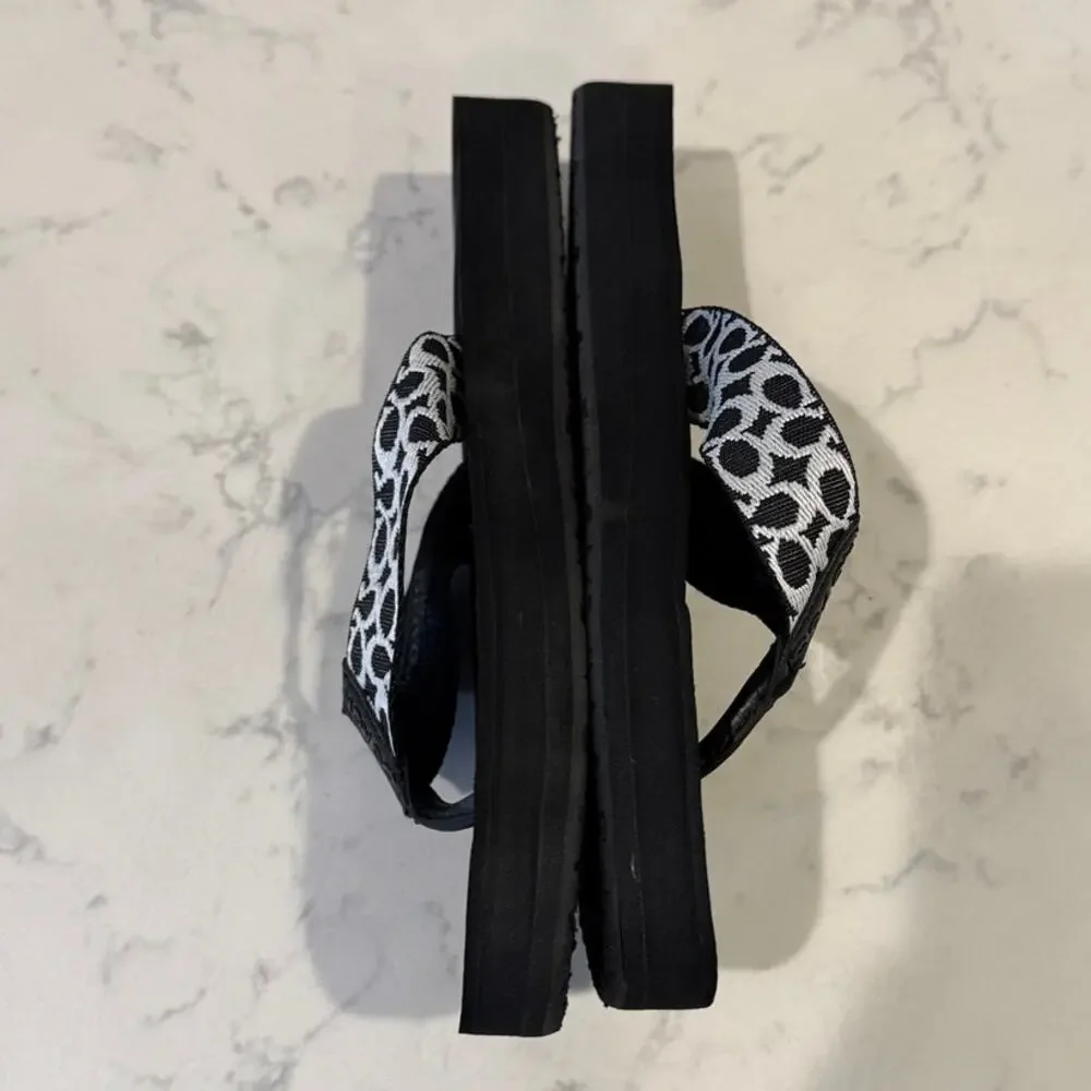 Coach Jessalyn Signature Monogram Black Flip Flops Sandals thick sole Y2K preppy - Picture 8 of 10